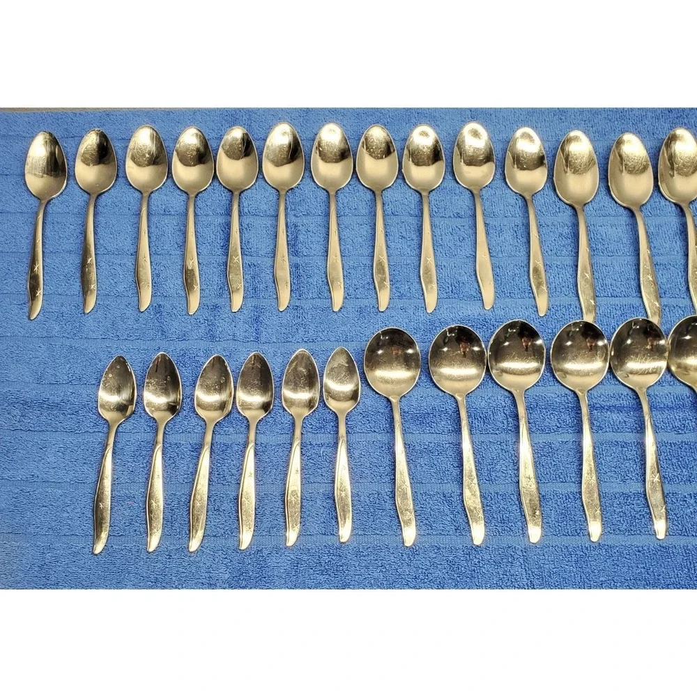 Vintage‎ MCM MarCrest Atomic Starburst Flatware Lot of 36 Stainless Spoons USA